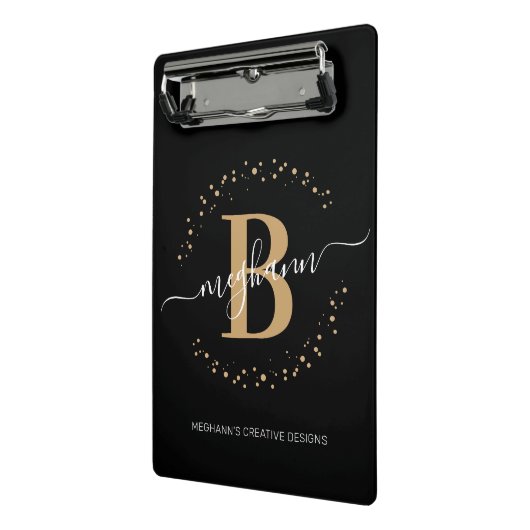 Modernes Girl Black Name Script Mit Monogramm Mini Klemmbrett (Gewinkelt2)