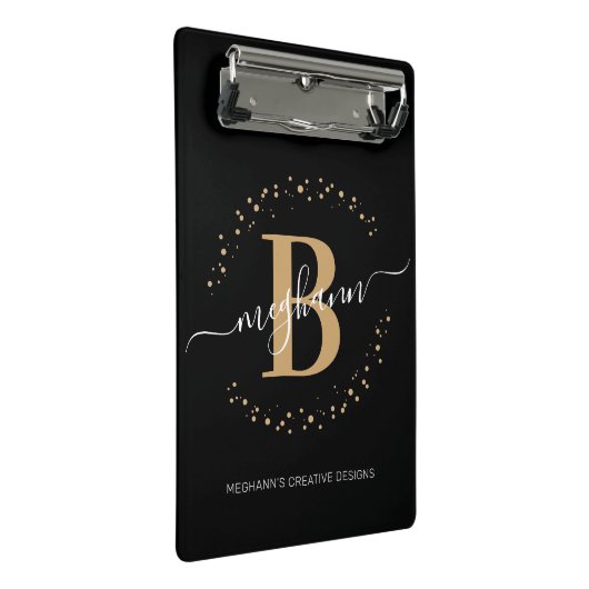 Modernes Girl Black Name Script Mit Monogramm Mini Klemmbrett (Schrägansicht)