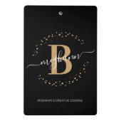 Modernes Girl Black Name Script Mit Monogramm Mini Klemmbrett (Rückseite)