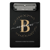 Modernes Girl Black Name Script Mit Monogramm Mini Klemmbrett (Vorderseite)