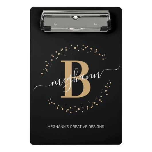 Modernes Girl Black Name Script Mit Monogramm Mini Klemmbrett (Vorderseite)