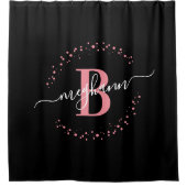 Modernes Girl Black Pink Name Script Mit Monogramm Duschvorhang (Vorderseite)