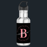 Modernes Girl Black Pink Name Script Mit Monogramm Edelstahlflasche<br><div class="desc">Girly, minimalistisch, modern, elegant, schwarz und rosa Monogramm Initialname Skript benutzerdefinierte personalisierte mit Monogramm Wasserflasche. Mit einem Monogramm-Initial- und einem gürtelhaften Namensschriftskript in einem handgeschriebenen Kalligraphie-Schriftart mit Schwänzen und gepunktetem Kreisrahmen um Ihr Monogramm. Perfektes weibliches Geschenk für Freundin, Schwester, Mutter, Geburtstag, Hochzeit, Brautparty, süße 16 Geburtstagsparty, Beauty Salon Besitzer, Mode...</div>