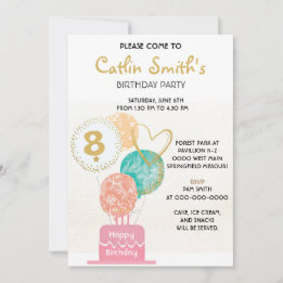 Modernes Girl Gold Balloons Kindergeburtstag Party Einladung