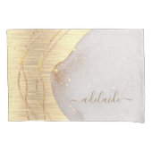 Modernes Girl Gold Glitzer Script Monogram Name Kissenbezug (Vorderseite-Links)