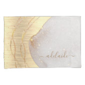 Modernes Girl Gold Glitzer Script Monogram Name Kissenbezug (Vorderseite-Rechts)