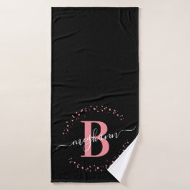 Modernes Girl Pink Black Name Script Mit Monogramm Badehandtuch