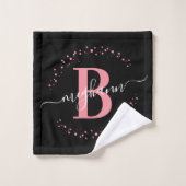Modernes Girl Pink Black Name Script Mit Monogramm Badhandtuch Set (Waschlappen)