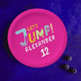 Modernes Girl Pink Trampolin Jump Kid Bounce Party Pappteller