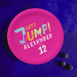 Modernes Girl Pink Trampolin Jump Kid Bounce Party Pappteller