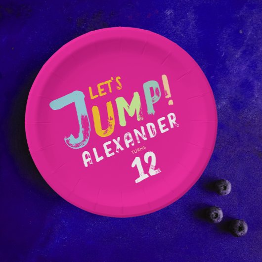 Modernes Girl Pink Trampolin Jump Kid Bounce Party Pappteller