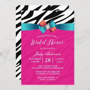Modernes Girl Pink Zebra Print Ribbon Brautparty Einladung