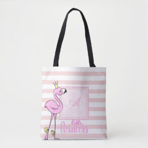 Modernes Girl-Rosa-Flamingo, gestreift, Monogramm Tasche