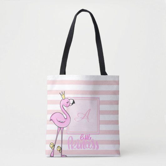 Modernes Girl-Rosa-Flamingo, gestreift, Monogramm Tasche (Vorderseite)