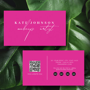 Modernes Girl Script QR Code Social Media Pink Visitenkarte