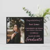 Modernes Girly Black Sparkling Pink Graduate Foto Ankündigung (Stehend Vorderseite)