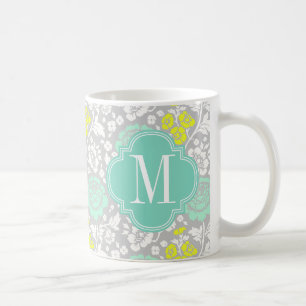 Modernes Girly Blumenaqua-Gelb-graues Kaffeetasse