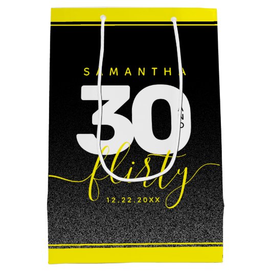 Modernes Girly Bright Yellow 30 und Kokett Mittlere Geschenktüte (Rückseite)