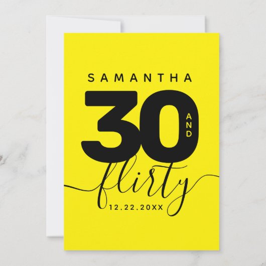 Modernes Girly Bright Yellow 30 und Koketter Gebur Einladung (Rückseite)
