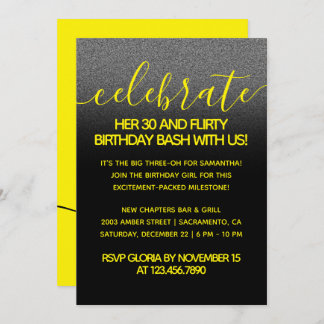 Modernes Girly Bright Yellow 30 und Koketter Gebur Einladung