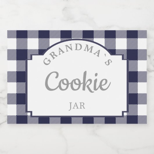Modernes Girly Deep Navy Blue Gingham Lebensmitteletikett (Einzelnes Label)