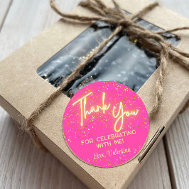 Modernes Girly Hot Pink Neon Glow Danke, Script Runder Aufkleber