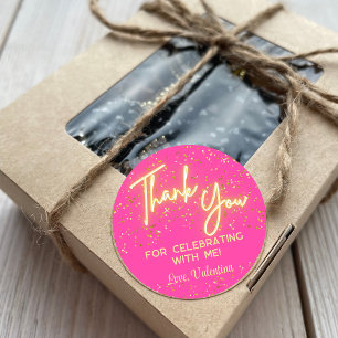 Modernes Girly Hot Pink Neon Glow Danke, Script Runder Aufkleber