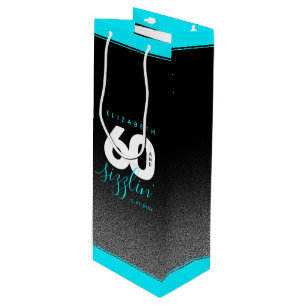 Modernes Girly Ice Blue 60 und Sizzling Geschenktüte Für Weinflaschen