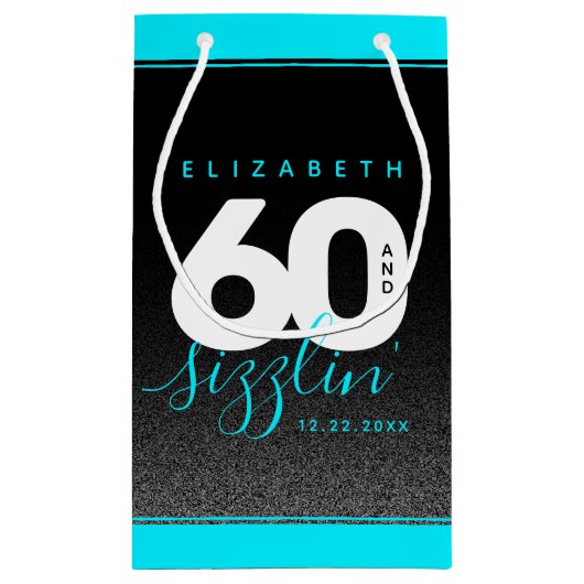 Modernes Girly Ice Blue 60 und Sizzling Kleine Geschenktüte (Rückseite)