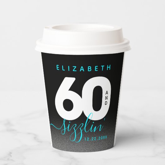 Modernes Girly Ice Blue 60 und Sizzling Pappbecher (Rückseite)