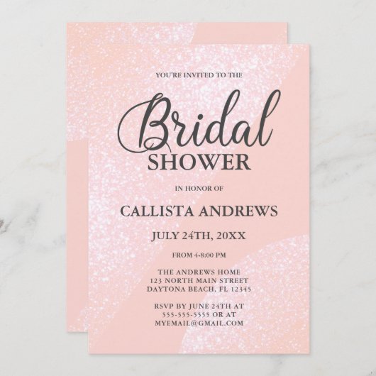 Modernes Girly Pink Glitzer Geometrisches Brautpar Einladung (Vorne/Hinten)