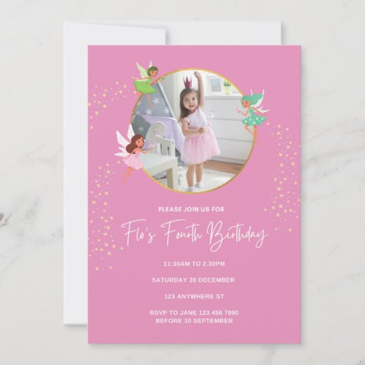 Modernes Girly Pink Gold . Einladung zur Geburtsta (Vorderseite)