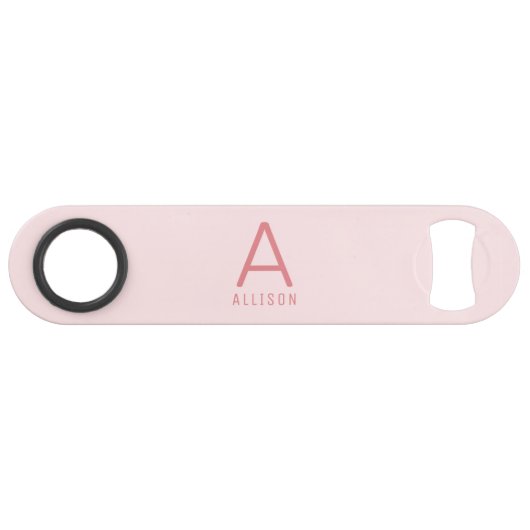 Modernes Girly Pink Monogram Speed Bottle Opener Speed Flaschenöffner (Vorderseite (Horizontal))