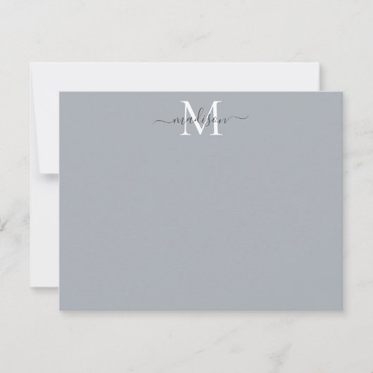 Modernes Girly Script Monogram Silver Gray Mitteilungskarte (Vorderseite)