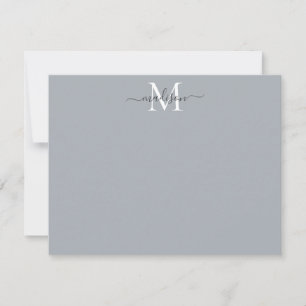 Modernes Girly Script Monogram Silver Gray Mitteilungskarte
