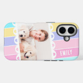 Modernes Girly Stripe Herzstück Foto Personalisier Case-Mate iPhone Hülle (Rückseite (Horizontal))