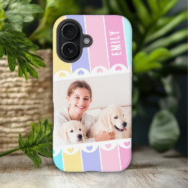 Modernes Girly Stripe Herzstück Foto Personalisier iPhone 16 Hülle