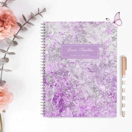 Modernes Girly Stylish Chic Lila Glitzer Monogram Notizblock