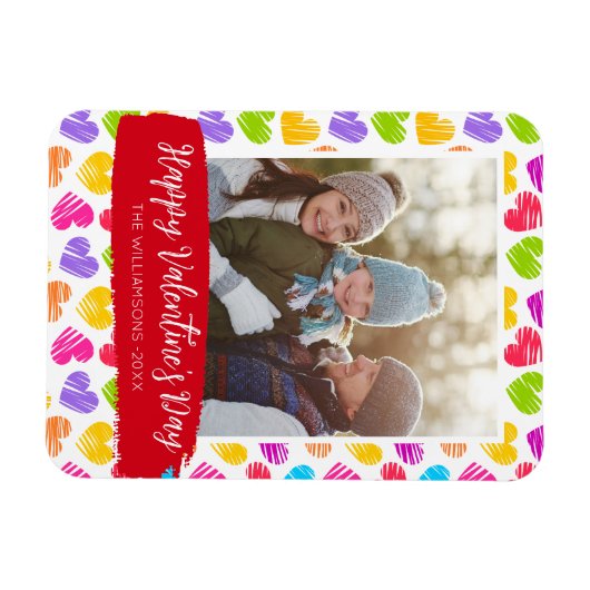 Modernes Girly Vibranly Doodled Herts Pattern Foto Magnet (Horizontal)