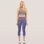 Modernes Gitter Geometrie Navy Blue & White Capri Leggings (Vorderseite)
