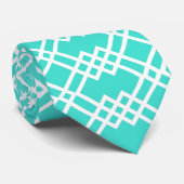 Modernes Gitter Geometrie Türkis & Weiß Krawatte (Gerollt)