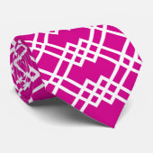 Modernes Gitter Geometrische Himbeere Rosa & Weiß Krawatte (Gerollt)