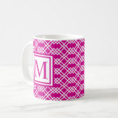 Modernes Gittergeometrisches Monogramm Himbeerrosa Kaffeetasse (Vorderseite Links)