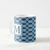 Modernes Gittergeometrisches Monogramm Ozean Blau Kaffeetasse (Vorderseite Links)