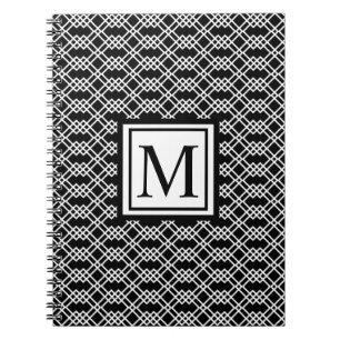 Modernes Gittergeometrisches Monogramm Schwarz/Wei Notizblock