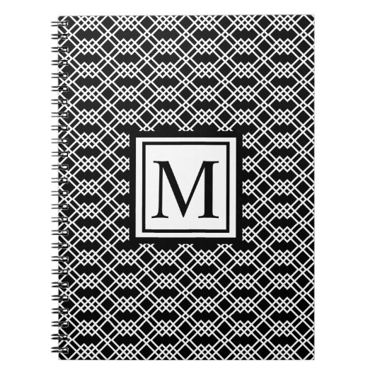Modernes Gittergeometrisches Monogramm Schwarz/Wei Notizblock (Vorderseite)