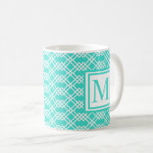 Modernes Gitterrogramm, Türkis und Weiß Kaffeetasse (VorderseiteRechts)