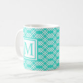 Modernes Gitterrogramm, Türkis und Weiß Kaffeetasse (Vorderseite Links)