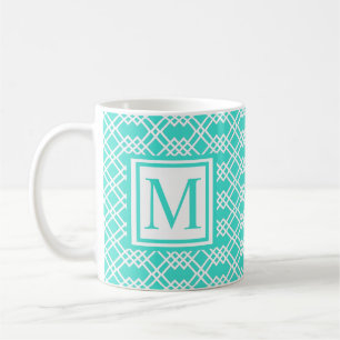 Modernes Gitterrogramm, Türkis und Weiß Kaffeetasse