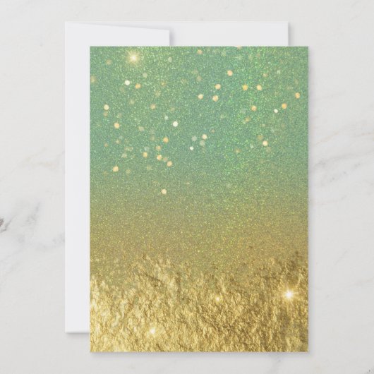 Modernes Glam Aquamarin und Gold Glitzer Fossilien Einladung (Rückseite)